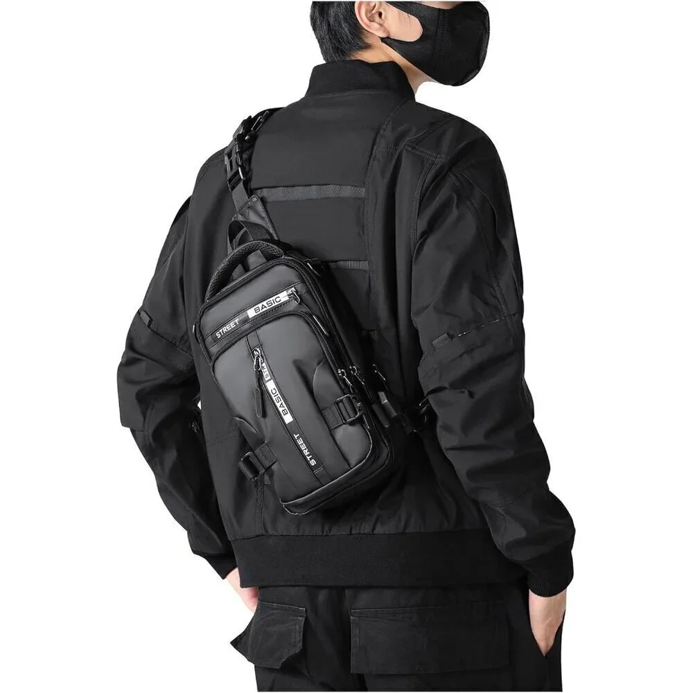 💫 Men Black Strap Motorcycle Sling Hiking Walking Biking Travel Shoulder Bag